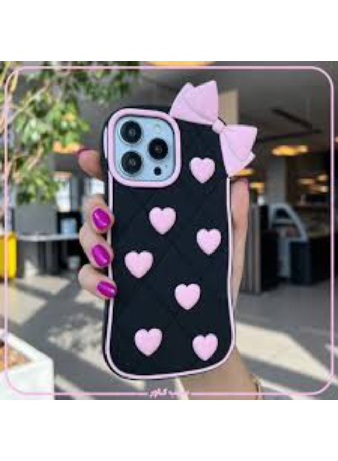 iPhone 11 pro max  Case Phone Cases,Cute 3D Cartoon Black Silicone Phone Case with Pink Love Bow Soft Shockproof Protective Case Funny for - Image 2