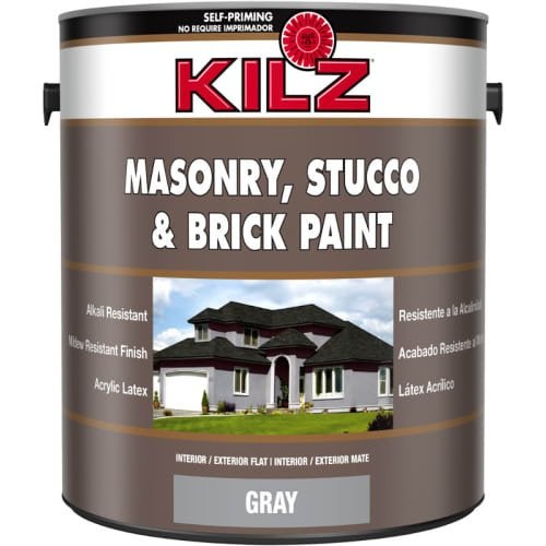 KILZ Self-Priming Masonry, Stucco and Brick Paint, Interior/Exterior, Flat, Gray, 1 Gallon - Image 2