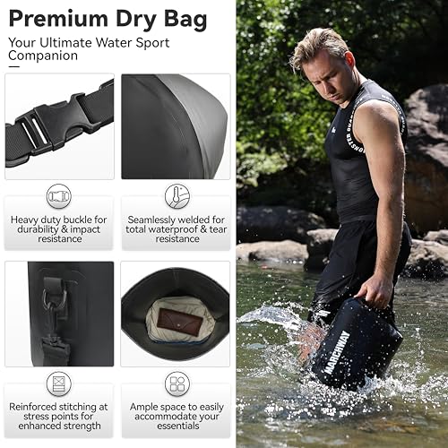 MARCHWAY Floating Waterproof Dry Bag Backpack 5L10L20L30L40L Roll Top Sack Keeps Gear Dry for Kayaking Rafting Boating Swimming Camping Hiking Beach Fishing Black 5L - Image 3