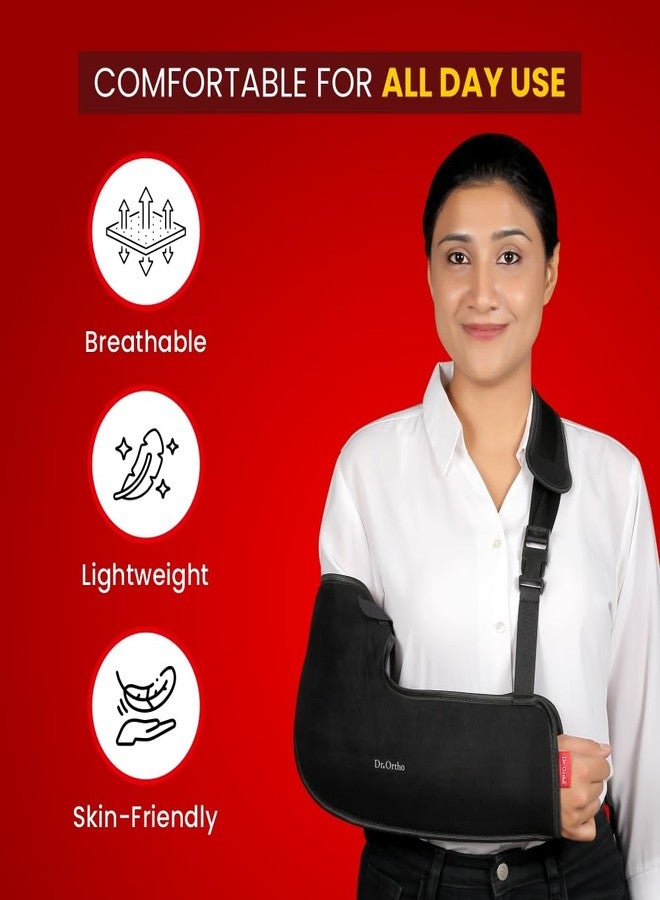 Dr. Ortho Dr.Ortho Arm Sling Tropical Support Brace | Shoulder Support for Fracture, Immobilization, Prevents Shoulder Dislocation, Skin Friendly & Breathable Material | Black - Extra Large - Image 2