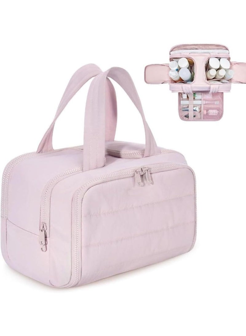 Toiletry Bag, Waterproof Portable Makeup Bag, Large Capacity Wide-Open Travel Cosmetic Bags, 4-in-1 Multi-Functional Travel Toiletry Bags for Women with Handle (Pink) - Image 1