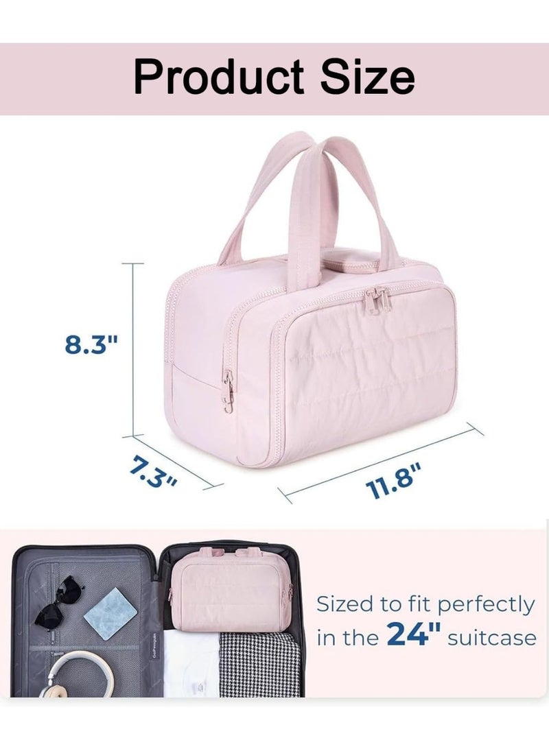 Toiletry Bag, Waterproof Portable Makeup Bag, Large Capacity Wide-Open Travel Cosmetic Bags, 4-in-1 Multi-Functional Travel Toiletry Bags for Women with Handle (Pink) - Image 2