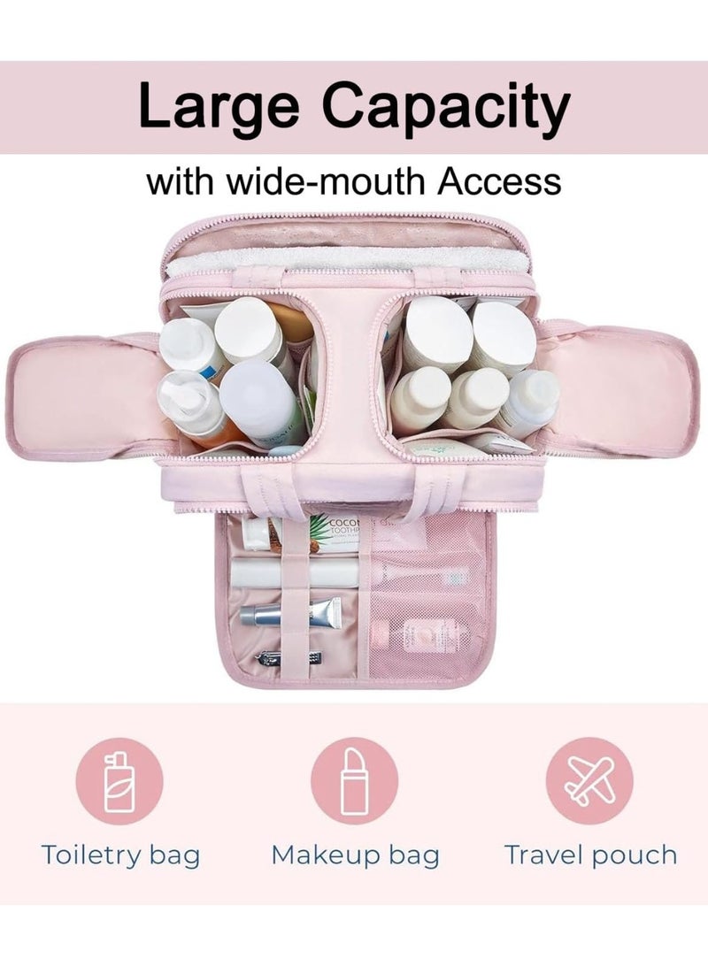 Toiletry Bag, Waterproof Portable Makeup Bag, Large Capacity Wide-Open Travel Cosmetic Bags, 4-in-1 Multi-Functional Travel Toiletry Bags for Women with Handle (Pink) - Image 3