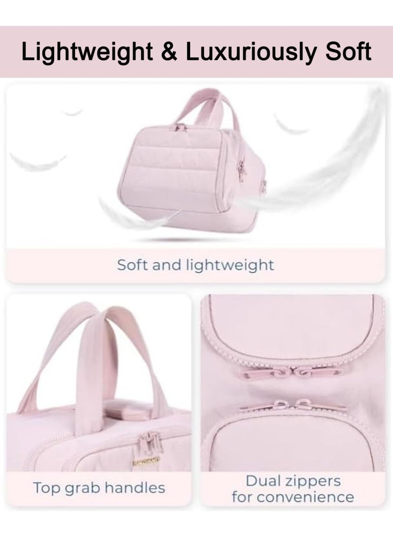 Toiletry Bag, Waterproof Portable Makeup Bag, Large Capacity Wide-Open Travel Cosmetic Bags, 4-in-1 Multi-Functional Travel Toiletry Bags for Women with Handle (Pink) - Image 5