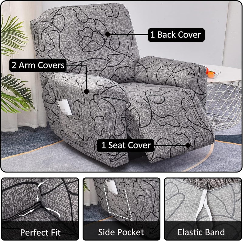NILUOH Stretch Recliner Cover 4 Pieces Electric Power Lift Recliner Chair Cover Reclining Couch Cover Anti-Slip Fitted Furniture Protector with Side Pocket - Image 2