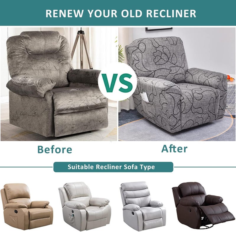 NILUOH Stretch Recliner Cover 4 Pieces Electric Power Lift Recliner Chair Cover Reclining Couch Cover Anti-Slip Fitted Furniture Protector with Side Pocket - Image 5