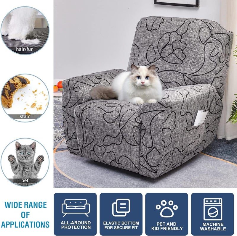 NILUOH Stretch Recliner Cover 4 Pieces Electric Power Lift Recliner Chair Cover Reclining Couch Cover Anti-Slip Fitted Furniture Protector with Side Pocket - Image 4