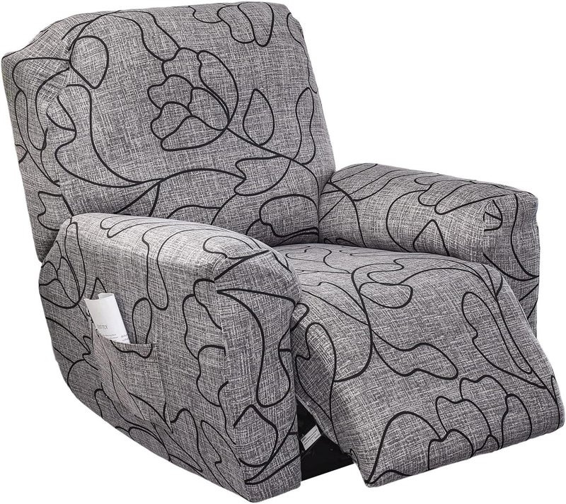 NILUOH Stretch Recliner Cover 4 Pieces Electric Power Lift Recliner Chair Cover Reclining Couch Cover Anti-Slip Fitted Furniture Protector with Side Pocket - Image 1