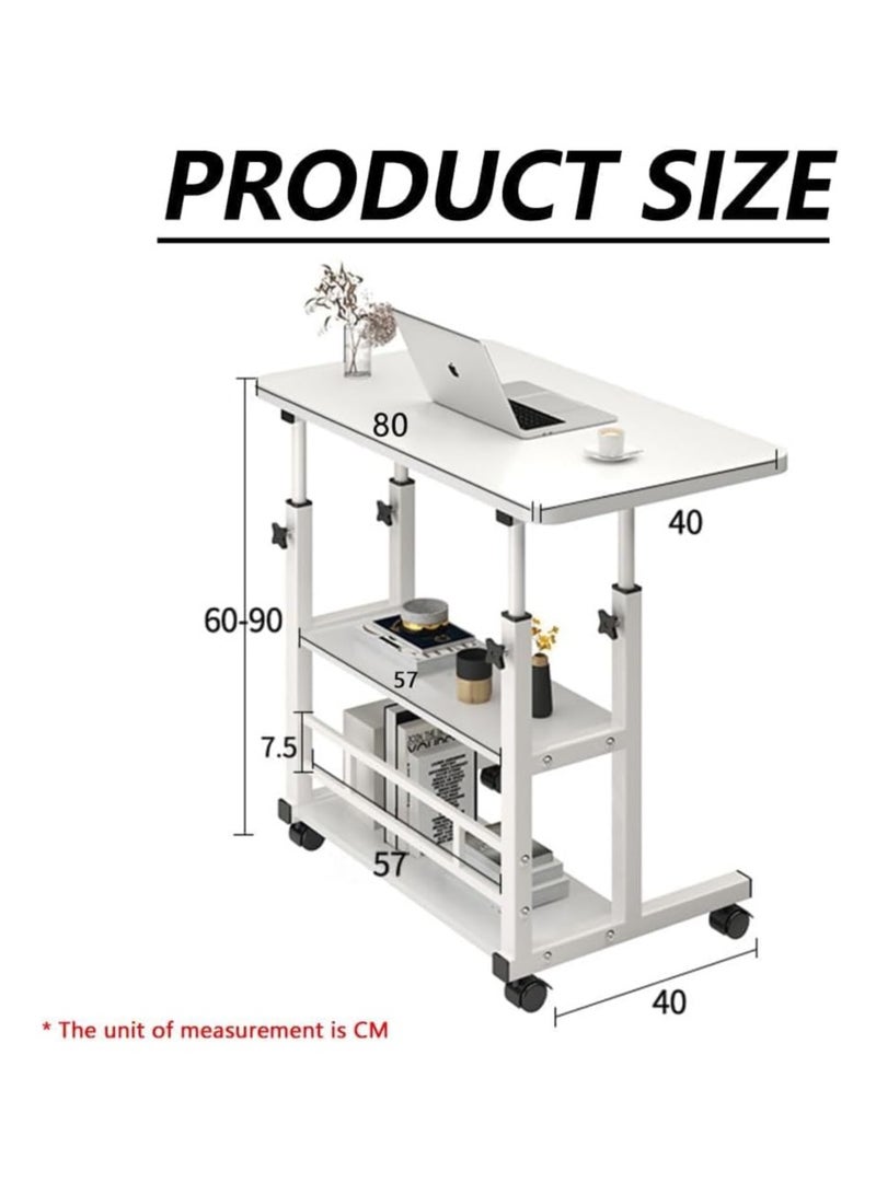 MIXDE Home Office Desk, Height Adjustable Laptop Table with Shelf, Portable Small Computer Desk with Rolling Wheel, Modern Side Table for Work Study Reading,Stable and Durable - Image 2