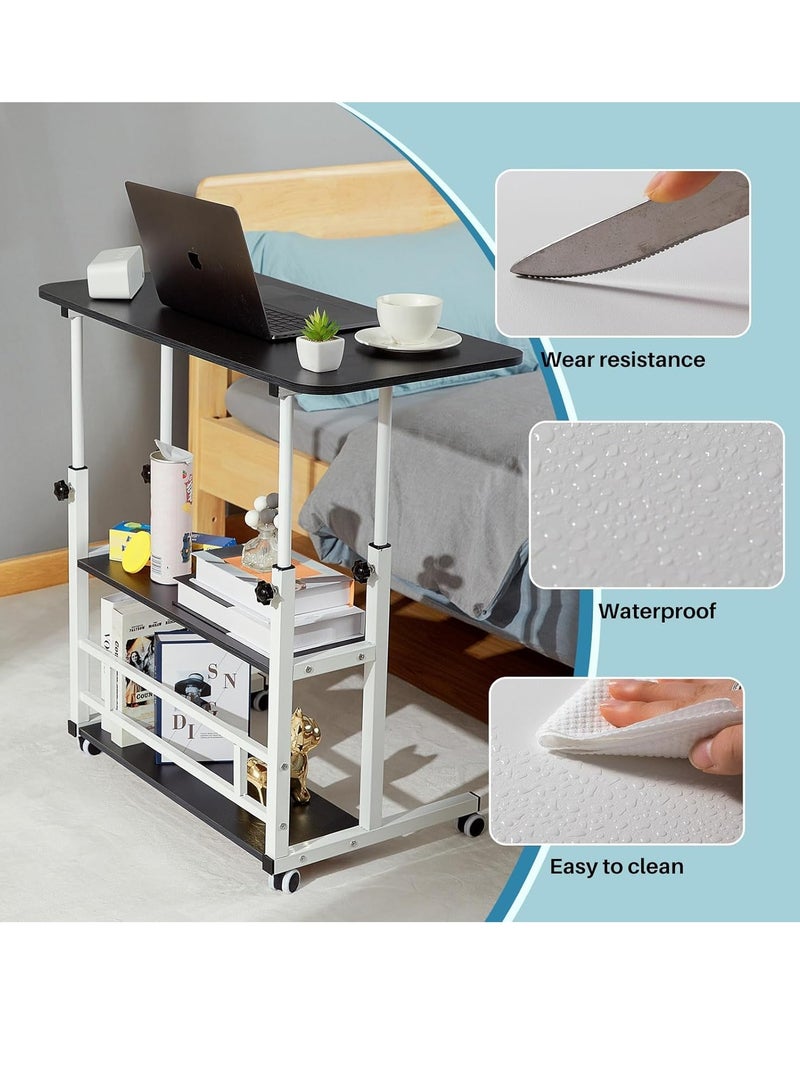 MIXDE Home Office Desk, Height Adjustable Laptop Table with Shelf, Portable Small Computer Desk with Rolling Wheel, Modern Side Table for Work Study Reading,Stable and Durable - Image 4