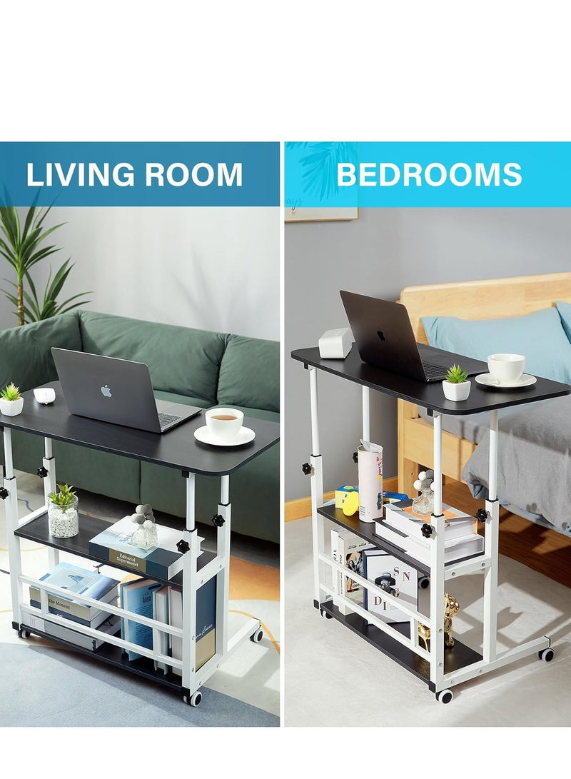 MIXDE Home Office Desk, Height Adjustable Laptop Table with Shelf, Portable Small Computer Desk with Rolling Wheel, Modern Side Table for Work Study Reading,Stable and Durable - Image 5
