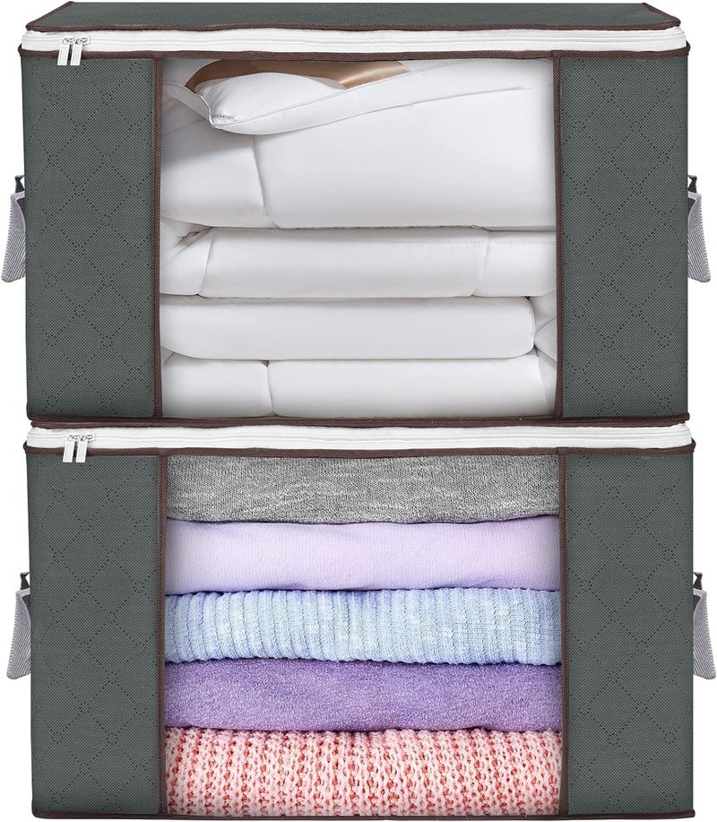 Budding Joy Large Storage Bags, 2 Pack Clothes Storage Bins Foldable Closet Organizers Storage Containers with Durable Handles Thick Fabric for Blanket Comforter Clothing 90L - Image 1
