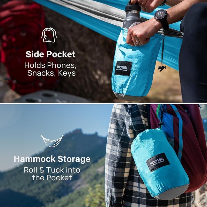كوتيك Kootek Camping Hammock Single Portable Hammocks Camping Accessories for Outdoor, Indoor, Backpacking, Travel, Beach, Backyard, Patio, Hiking, Sky Blue & Grey - Image 3