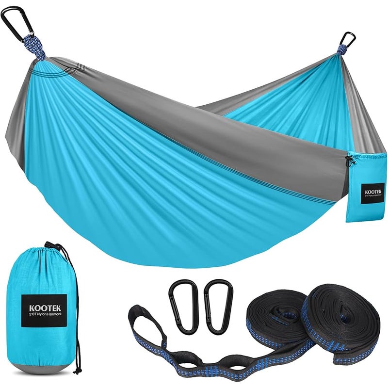 كوتيك Kootek Camping Hammock Single Portable Hammocks Camping Accessories for Outdoor, Indoor, Backpacking, Travel, Beach, Backyard, Patio, Hiking, Sky Blue & Grey - Image 1