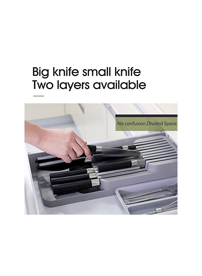 Raxoom Plastic Knife Block Holder Drawer Knives Storage Rack Knife Stand Cabinet Tray Kitchen Drawer Cutlery Organizer Tableware Container(Grey) - Image 3