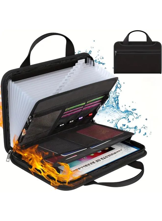 منظم المستندات الأسود المقاوم للحريق والمقاوم للماء، ملف الأكورديون القابل للتوسيع، 13 جيبًا، حقيبة تخزين بسعة كبيرة مناسبة للسفر، مصنوعة من مادة السيليكون المتينة - Image 2