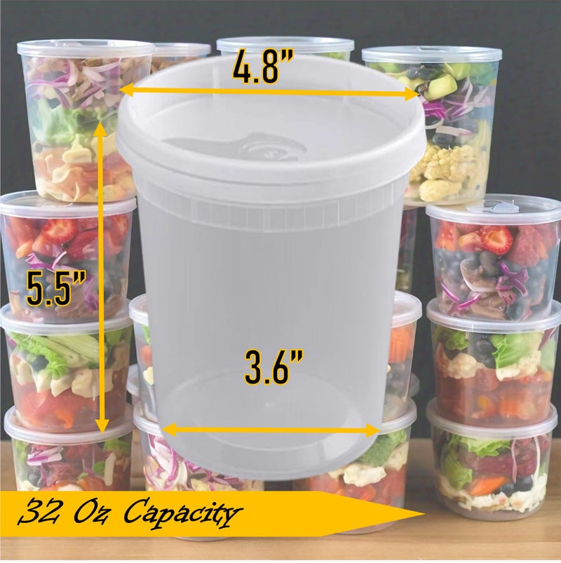 Mr. Miracle Mr Miracle Deli Containers with Lids - 12 Pack of 32 oz Clear Airtight Reusable Plastic Food and Multi-Purpose Containers - Microwave, Freezer, and Dishwasher Safe - Image 2
