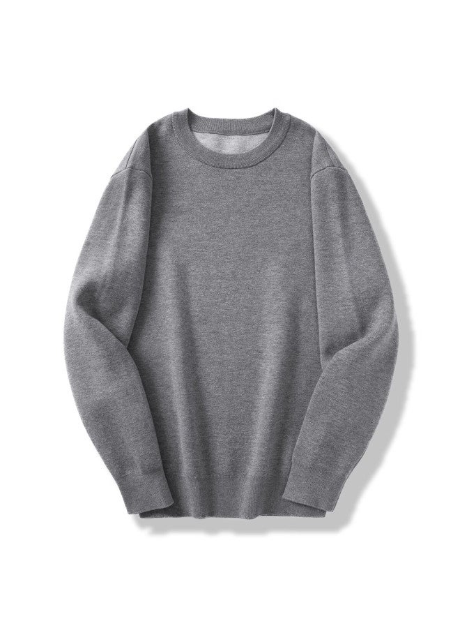 Markless Men's Knit Sweater Autumn Winter Thermal Warm Round Neck Loose Casual Base Shirt 1713 Gray 2XL - Image 2