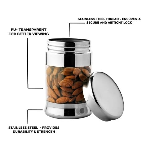 JVL Classic Canister Container for Kitchen Storage Stainless Steel(1.5 L) Storage Jar for Snack Coffee Tea Groceries CLC_3 - Image 2