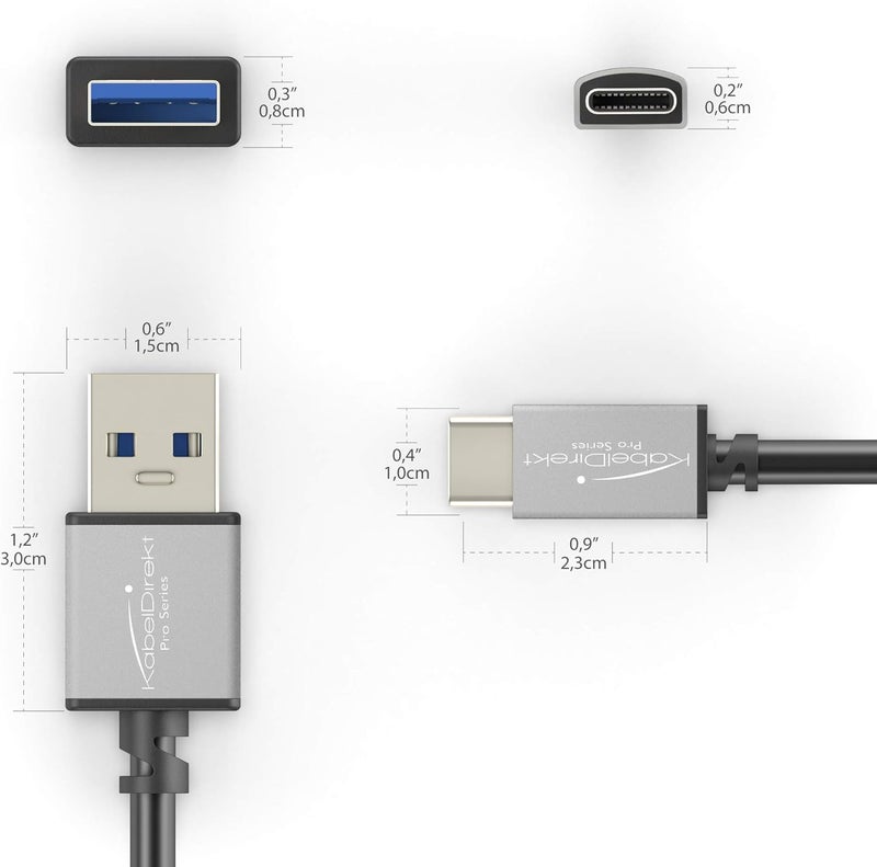 كيبل دايركت كايبل ديركت - كابل USB-A 3.0 إلى USB-C - 0.45 متر + 0.8 متر + 1.8 متر - (كابل بيانات وشحن سوبر سبيد، مناسب للهواتف الذكية والأجهزة اللوحية ذات منفذ USB-C، أسود/رمادي فاتح) - Image 3
