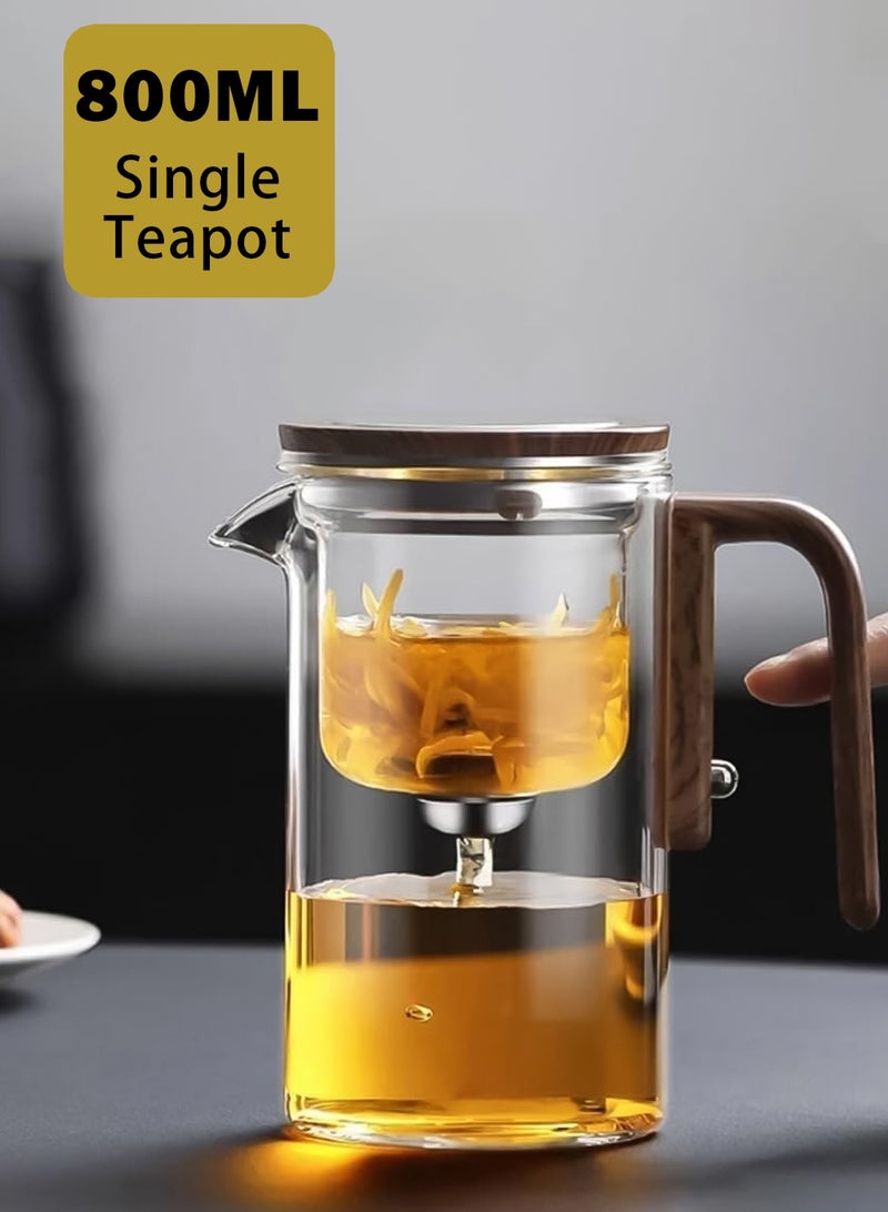 GGOOT 800ml teapot,teakettle， glass teapot, magnetic filter for easy separation of tea and water, glass tea drain, wooden handle, is the best choice for home and office use - Image 1