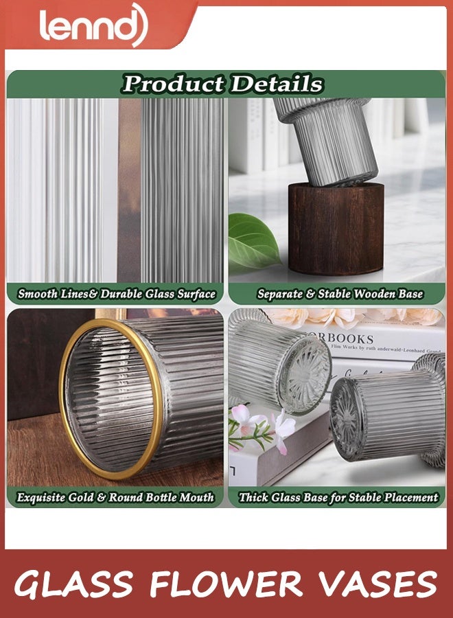 لينند زهرة الزجاج الزهرة,الزهرة الزهرة,الزهرة الزجاجية الفنية الخشبية الزهرة الأسطوانية القاعدة الخشبية,الزهرة الفاخرة الزهرة المركزية الزهرة الزهرة الحديثة للديكور المنزلي (الرمادي-L-10x25cm) - Image 4