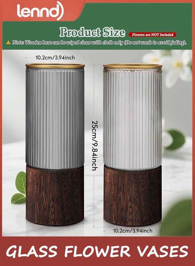 لينند زهرة الزجاج الزهرة,الزهرة الزهرة,الزهرة الزجاجية الفنية الخشبية الزهرة الأسطوانية القاعدة الخشبية,الزهرة الفاخرة الزهرة المركزية الزهرة الزهرة الحديثة للديكور المنزلي (الرمادي-L-10x25cm) - Image 5