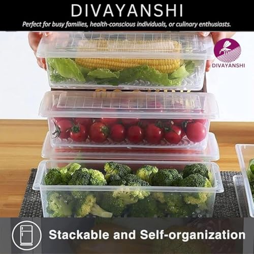 DIVAYANSHI Fridge Storage Containers (Pack Of 2), Fridge Organizer with Removable Drain Plate & Secure-Sealing Lids, Fridge Storage Boxes Keep Fruits, Vegetables Fresher, Container Box, 1500 ML - Image 3