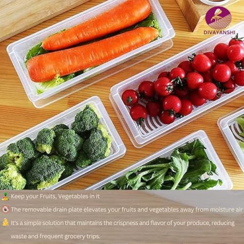 DIVAYANSHI Fridge Storage Containers (Pack Of 2), Fridge Organizer with Removable Drain Plate & Secure-Sealing Lids, Fridge Storage Boxes Keep Fruits, Vegetables Fresher, Container Box, 1500 ML - Image 5