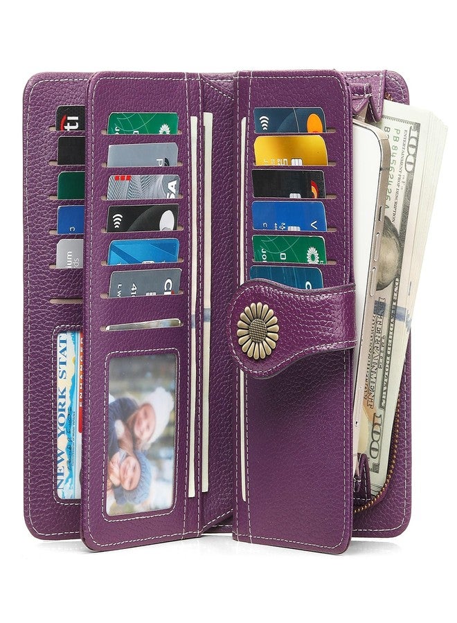 SENDEFN Wallets for Women Leather Credit Card Holder with RFID Blocking Large Capacity Wristlet - Image 2