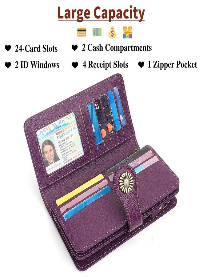 SENDEFN Wallets for Women Leather Credit Card Holder with RFID Blocking Large Capacity Wristlet - Image 3