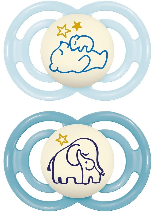 MAM MAM Perfect Night Baby Pacifier, Patented, Glows in the Dark, 2 Pack, 6-16 Months, Boy  - Image 1