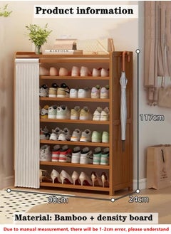 Kutis 6-Tiers Shoe Rack Assembly Shoe Rack Storage Organizer Bamboo Density Board 90x24x117 Centimeter  - Image 5