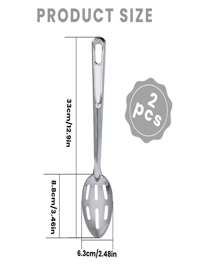 Gabrella 2 Pack Kitchen Slotted Spoon Stainless Steel, Stiring Large Spoons, 13 Inch Metal Slotted Spoon, Cooking Serving with Holes - Image 2