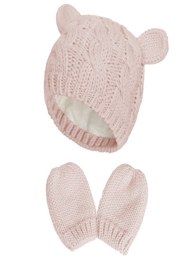 Fynnsure Baby Hat Glove Set Soft Newborn Mittens Baby Girl Boys Knitted Toddler Cap Infant Winter Beanie Mitten Sets Pink S - Image 1
