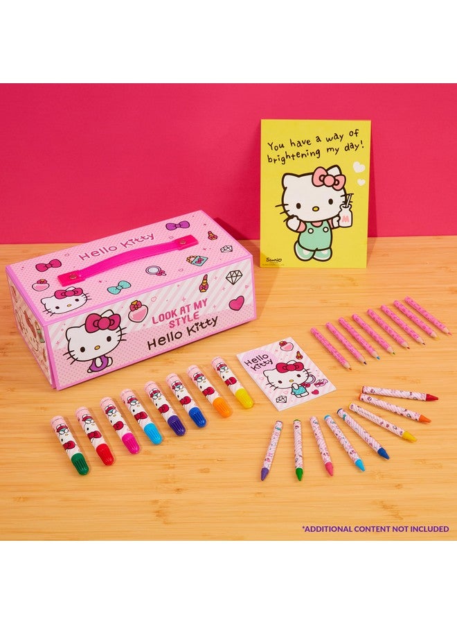 Hello Kitty أقلام تلوين هالو كيتي لوازم الفن مجموعة رسم للأطفال لوازم المدرسة مجموعة تلوين أقلام رسم للبنات مجموعة فن حقيبة سفر مع أقلام شمع للفنون والحرف للأطفال من 4-12 (وردي) - Image 2