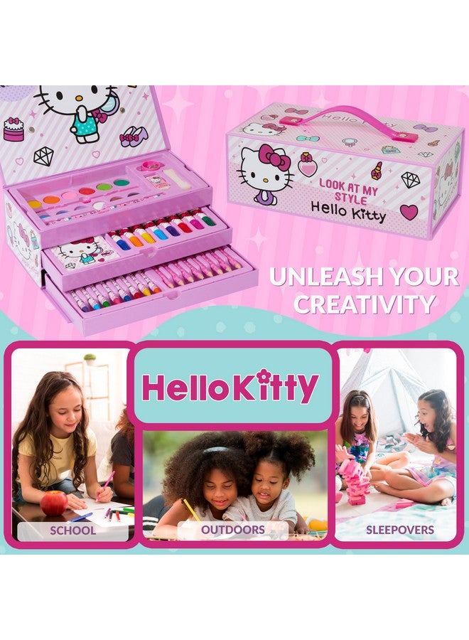 Hello Kitty أقلام تلوين هالو كيتي لوازم الفن مجموعة رسم للأطفال لوازم المدرسة مجموعة تلوين أقلام رسم للبنات مجموعة فن حقيبة سفر مع أقلام شمع للفنون والحرف للأطفال من 4-12 (وردي) - Image 5