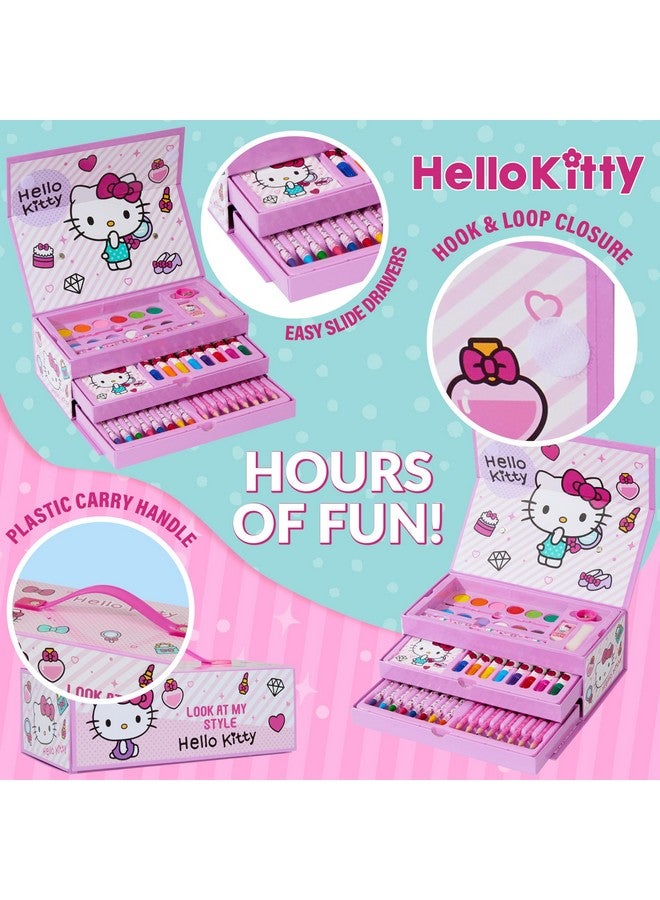Hello Kitty أقلام تلوين هالو كيتي لوازم الفن مجموعة رسم للأطفال لوازم المدرسة مجموعة تلوين أقلام رسم للبنات مجموعة فن حقيبة سفر مع أقلام شمع للفنون والحرف للأطفال من 4-12 (وردي) - Image 4