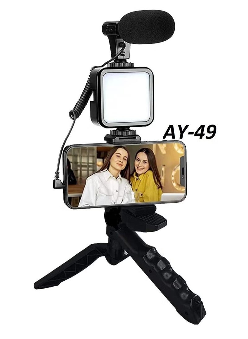 SYOSI Vlogging Live Streaming Kit With Microphone Tripod Black Video Shooting Photography with Microphone LED light and tripod Holder