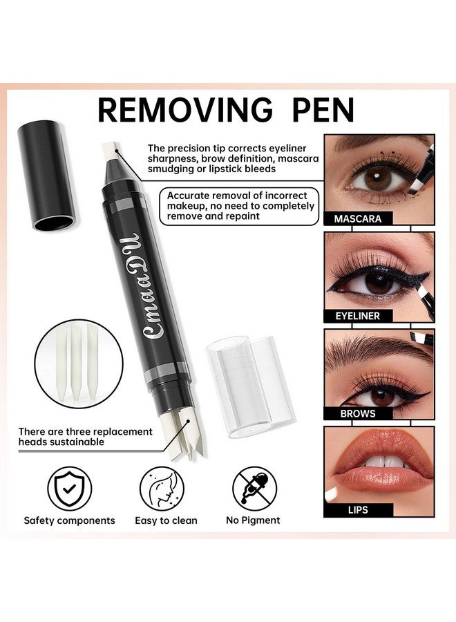 HOSAILY HOSAILY Black Eyeliner Stamp Quick Fix Makeup Cleanser Eraser Pen Set, Big Small Winged Eyeliner Stamp Cat Eye Stencil Tool, Makeup Corrector Pen for Eyeliner Lipstick Mascara with 3 Replacement Heads - Image 4
