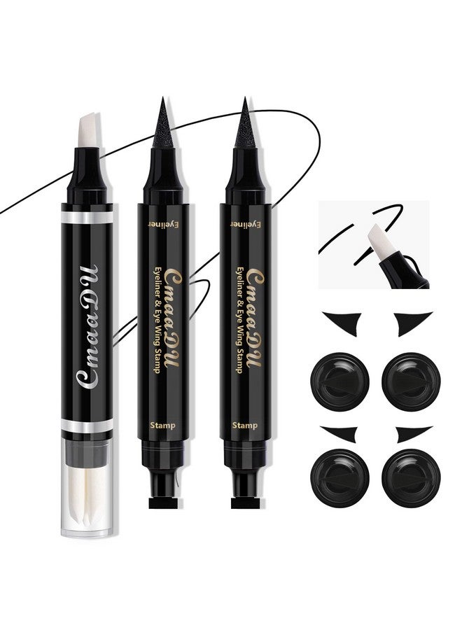 HOSAILY HOSAILY Black Eyeliner Stamp Quick Fix Makeup Cleanser Eraser Pen Set, Big Small Winged Eyeliner Stamp Cat Eye Stencil Tool, Makeup Corrector Pen for Eyeliner Lipstick Mascara with 3 Replacement Heads - Image 1