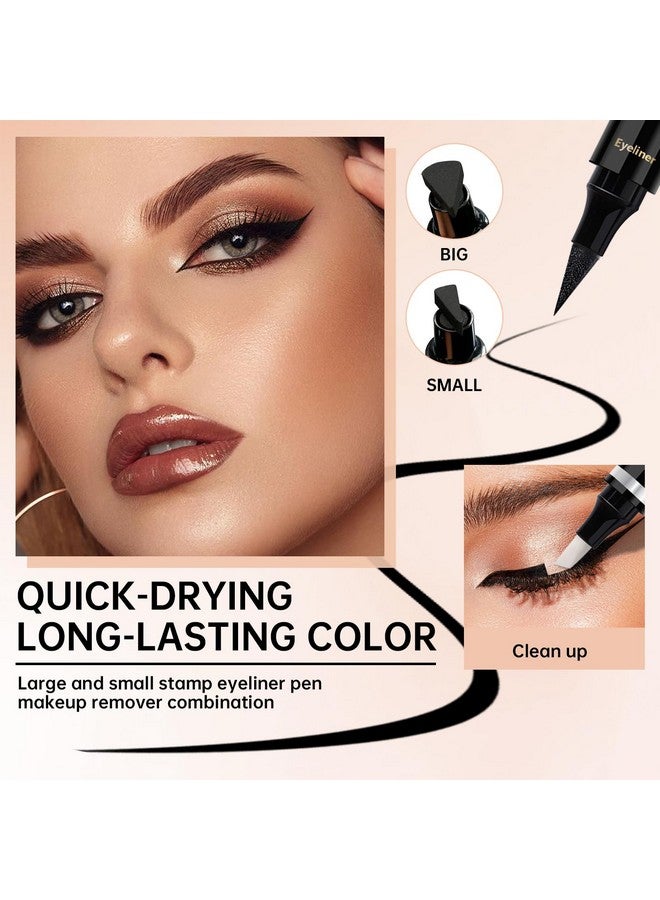 HOSAILY HOSAILY Black Eyeliner Stamp Quick Fix Makeup Cleanser Eraser Pen Set, Big Small Winged Eyeliner Stamp Cat Eye Stencil Tool, Makeup Corrector Pen for Eyeliner Lipstick Mascara with 3 Replacement Heads - Image 2
