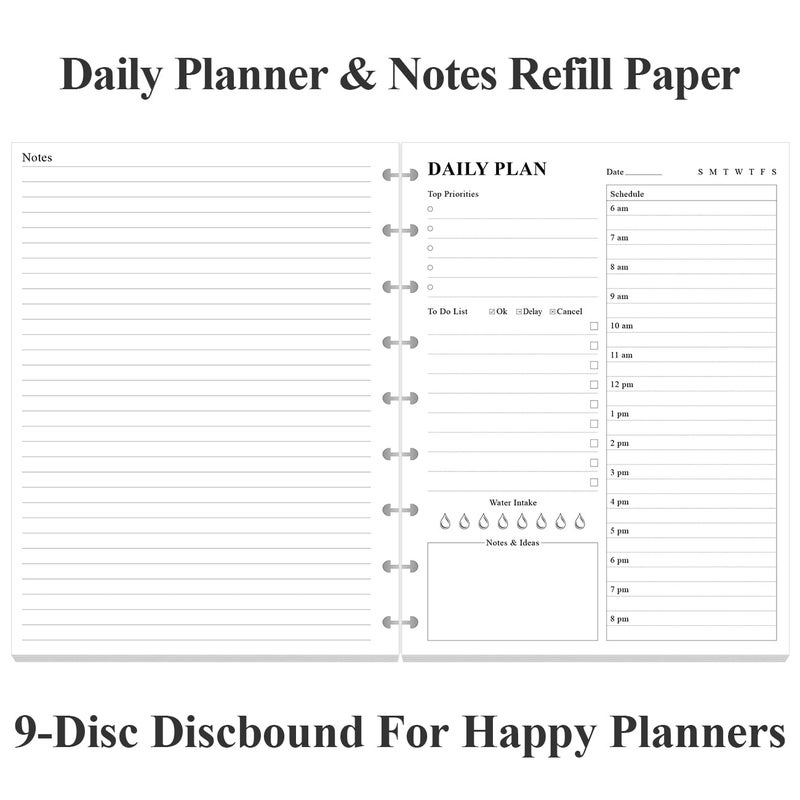 Yaridar Classic Size Discbound Daily Planner Refill Paper, 9-Disc Discbound Pre-punched Happy Planners Insert, 100Sheets/200Pages To Do List Planner Refill, 100gsm White Paper, 7" x 9.25" - Image 3