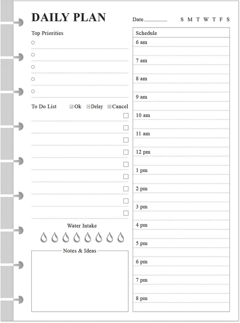 Yaridar Classic Size Discbound Daily Planner Refill Paper, 9-Disc Discbound Pre-punched Happy Planners Insert, 100Sheets/200Pages To Do List Planner Refill, 100gsm White Paper, 7" x 9.25" - Image 1