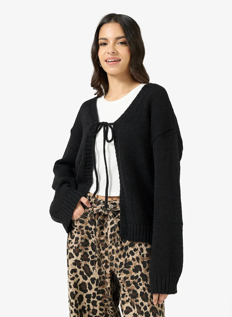 Ginger Marled Tie Up Detail Caridgan