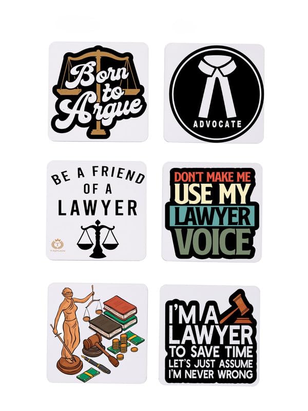 TAJNAN Lawyer Theme Coasters Set of 6 Square Drink Coasters Advocate Design Table Protection for Home and Office - Image 1