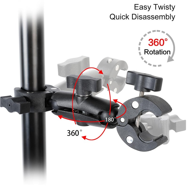 PellKing Camera Motorcycle Mount for Insta360 X5/X4/X3/X2,Double Super Clamp Mount Umbrella clamp Holder for Monitor Bracket Magic Socket Arm with 1/4 Thread for Moto Bike Bicycle Handlebar - Image 2