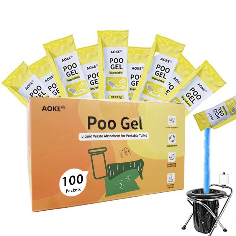 AOKE Portable Toilet Powder Lemon 100 Pack Poo Gel for Camping Eco Absorbent Gel Liquid Waste Gelling and Deodorizing Powder Emergency Toilet Waste Treatment for Outdoor Camping Hiking