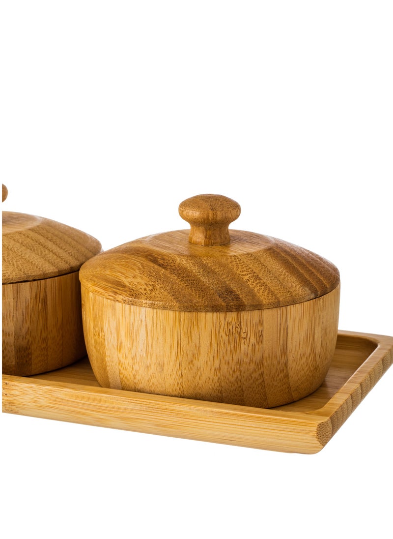A Set Of 3 Boxes With A Base Made Of Wood For Spices And For Multiple Uses