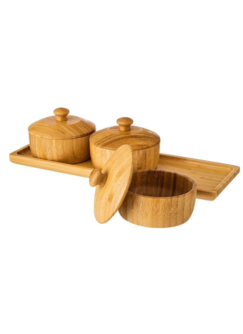 A Set Of 3 Boxes With A Base Made Of Wood For Spices And For Multiple Uses